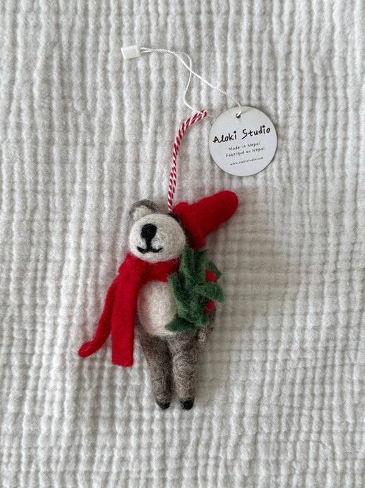 Christmas Bear with Wreath Ornament